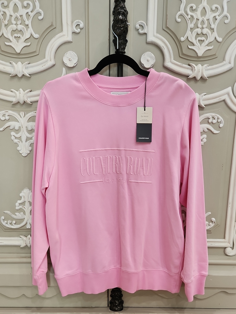 Country Road Soft Pink Embossed Logo Sweater Top Size S BNWT